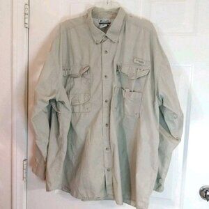 Columbia Sportswear PFG Grayish Beige Button Down Long Sleeve Shirt Size XXL